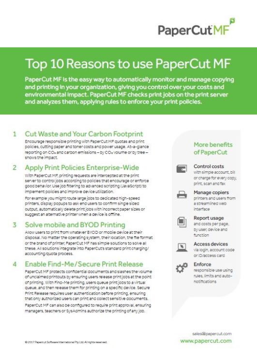 Top 10 Reasons, Papercut Mf, Williams Office Equipment